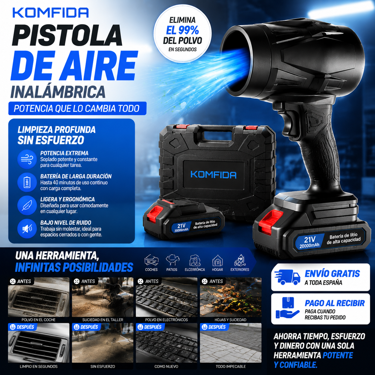SOPLADOR TURBOMAX - LIMPIEZA PERFECTA CON 1500W + BATERÍA + MALETÍN 🔥