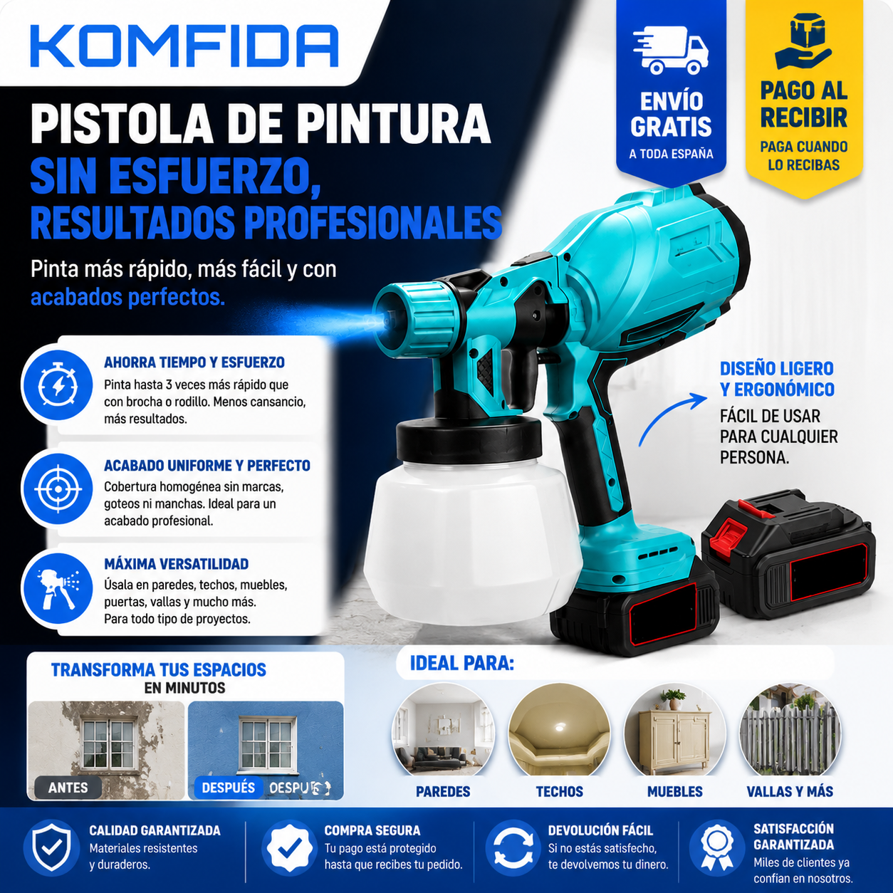SPRAYMAX PRO - PISTOLA PULVERIZADORA INÁLAMBRICA PROFESIONAL + ¡REGALO EXCLUSIVO SOLO HOY! 🔥