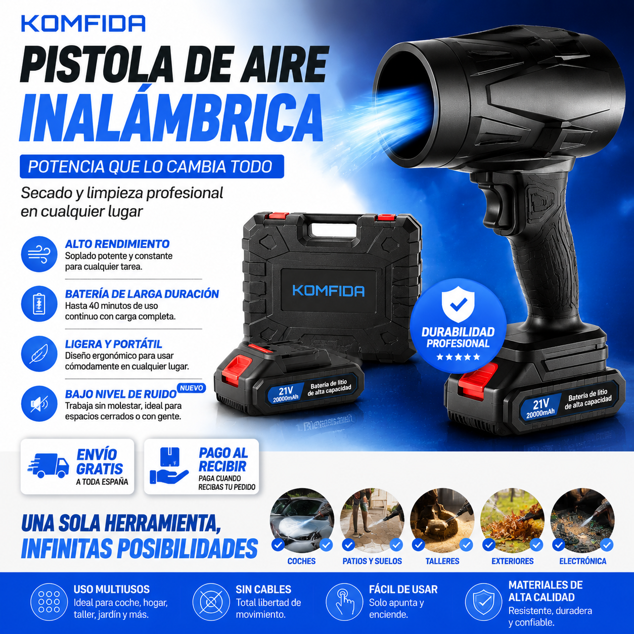 SOPLADOR TURBOMAX - LIMPIEZA PERFECTA CON 1500W + BATERÍA + MALETÍN 🔥