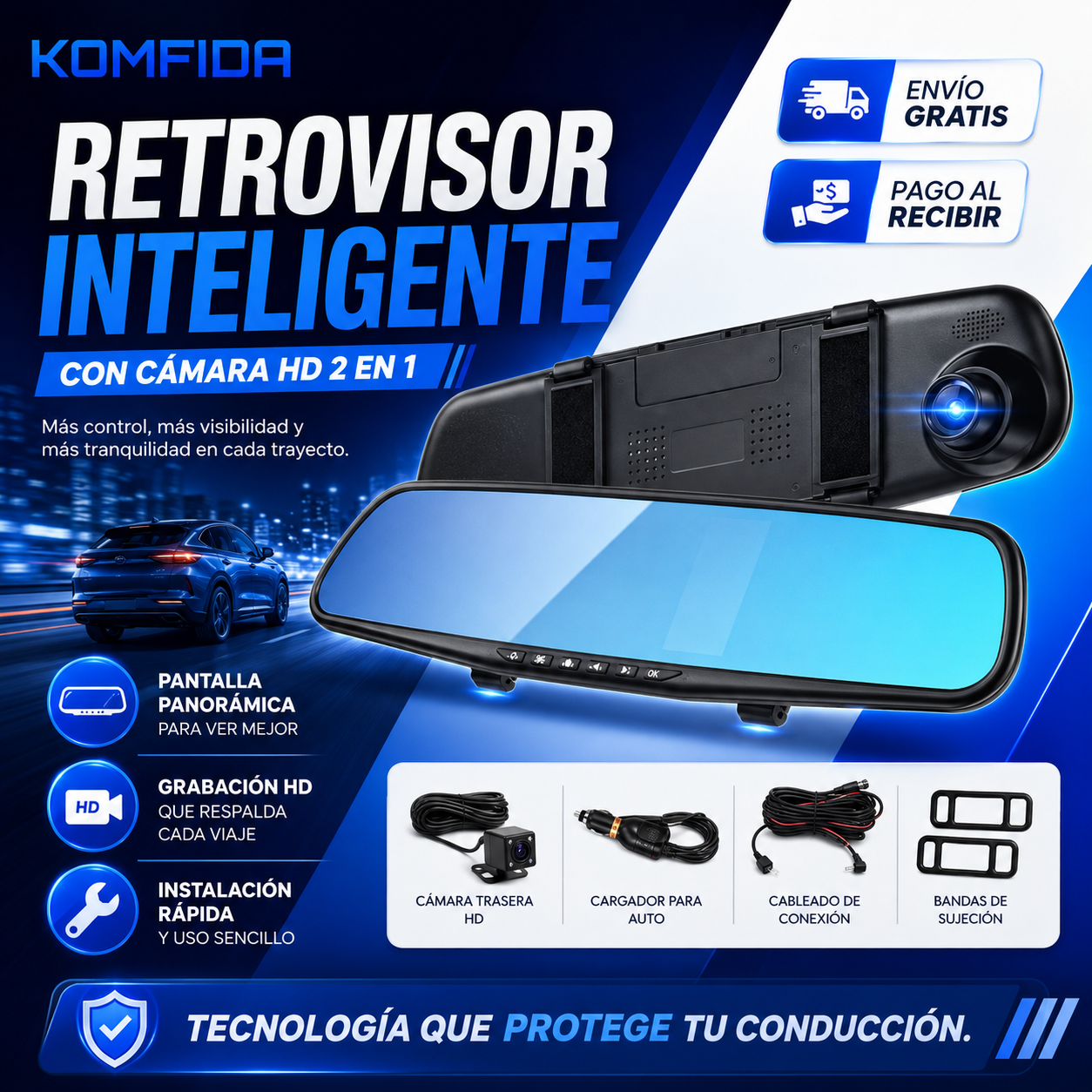 RETROMAX PRO - RETROVISOR CON CÁMARA HD 2 EN 1 + ¡REGALO EXCLUSIVO SOLO HOY! 🔥