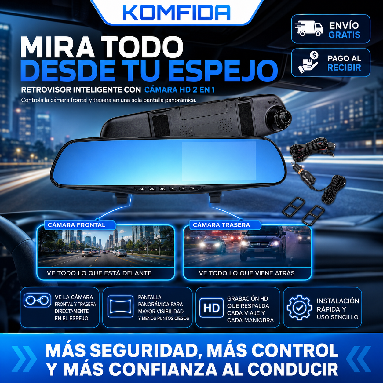 RETROMAX PRO - RETROVISOR CON CÁMARA HD 2 EN 1 + ¡REGALO EXCLUSIVO SOLO HOY! 🔥