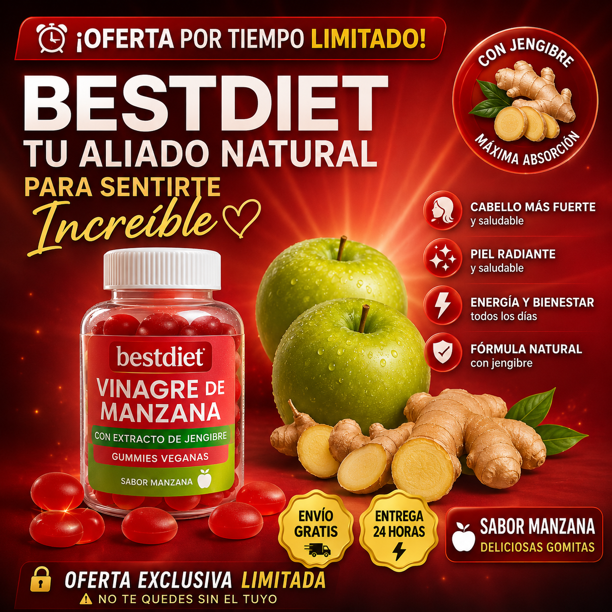 🍎 GOMITAS DE VINAGRE DE MANZANA – DIGESTIÓN LIGERA, MÁS ENERGÍA Y CONTROL DEL APETITO NATURAL 🔥