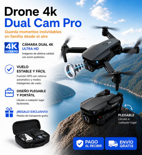 Dron con doble cámara 4K + Maletín Gratis
